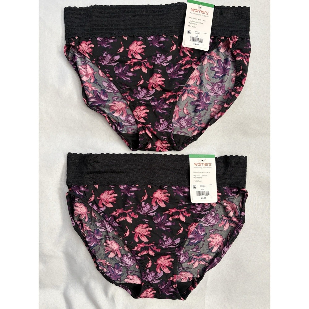 NEW Warners Panty Lace Hi-Cut No Pinching/Problems Hipster Panty 2 Pair Large 7